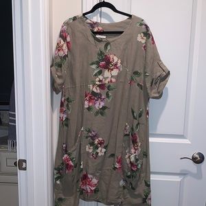 Tan-brown short sleeve mid length dress by Vasna